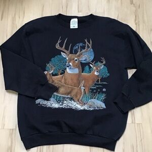 Cotton Grove Vintage Screenprint Made in USA Whitetail Deer Black Sweatshirt L